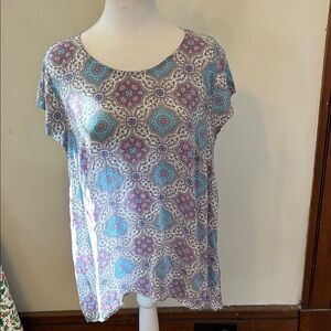 Artisan NY Patterned Women's purple blue cap sleeve blouse Size XL New